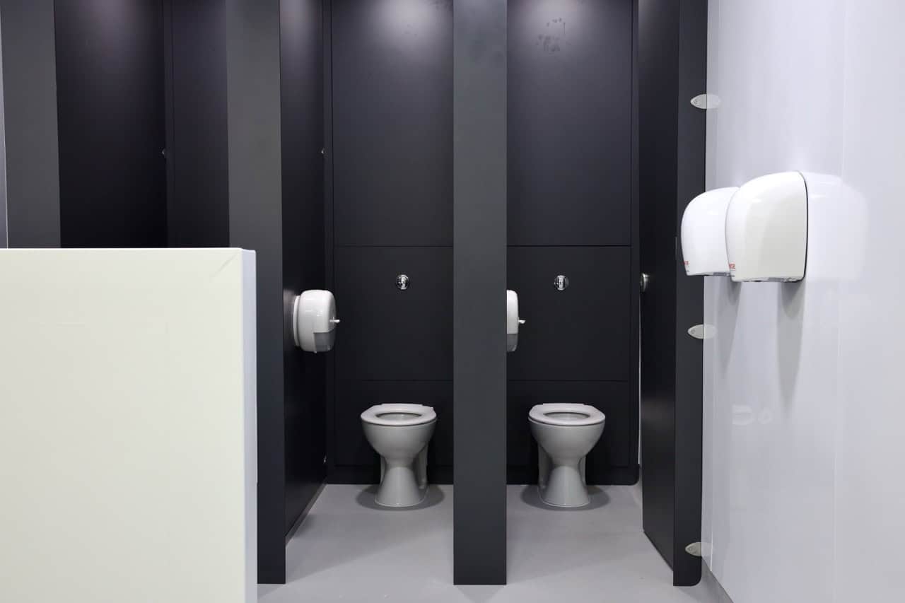 Full height gender neutral school washroom by Concept Washroom