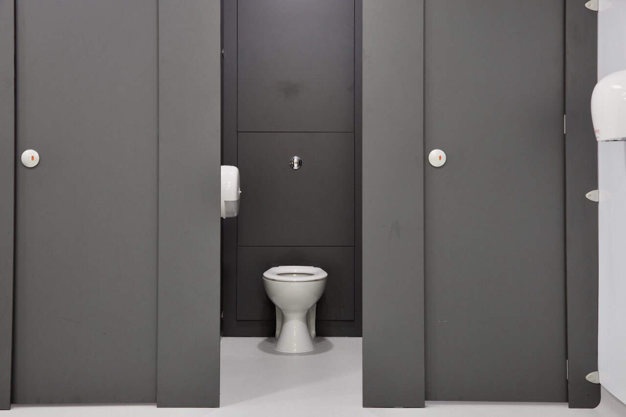 Full height gender neutral school toilet cubicle by Concept Washroom