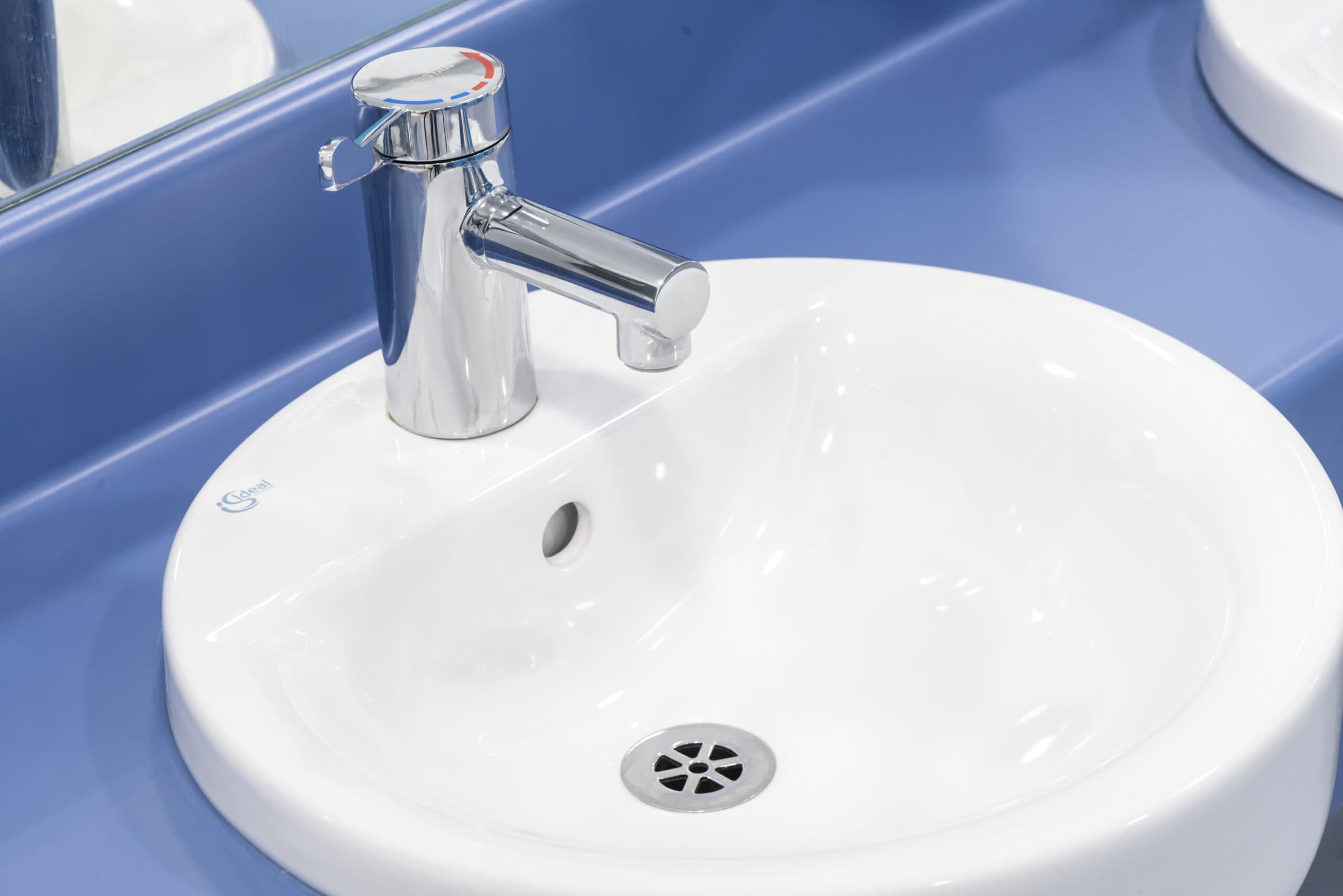 close up of a laminate vanity unit.